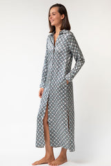 Black Crystal Neo Geo Silk Shirt Dress