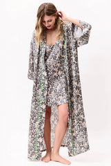 Silk Long Kimono Robe Animal Print