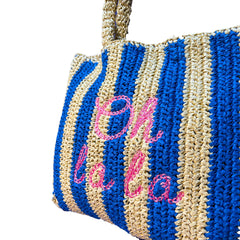 Oh La La Embroidered Straw Beach Bag