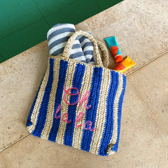 Oh La La Embroidered Straw Beach Bag
