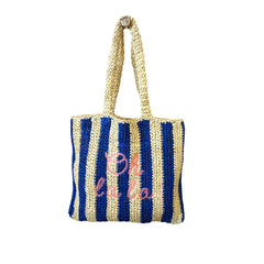 Oh La La Embroidered Straw Beach Bag