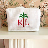 Monogramed Palm Tree Waffle Make Up Bag