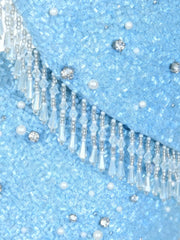 Posy Beaded Tasseled Mini Dress in Blue