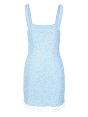 Posy Beaded Tasseled Mini Dress in Blue