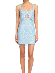 Posy Beaded Tasseled Mini Dress in Blue