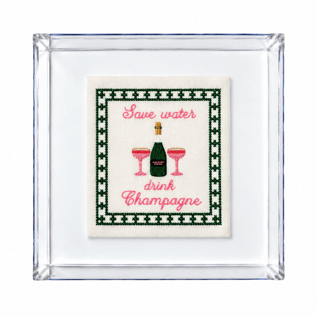Save Water Drink Champagne Embroidered Artwork Print