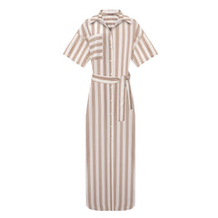 Strapped Cotton Long Shirt Dress Oat Milk