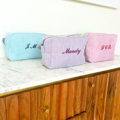 Monogramed Stripe Cosmetic Bag