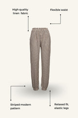 Striped Linen Pants With Elastic Legs
