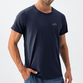 Super Elastic Dark Blue Short Sleeve T-Shirts for Men