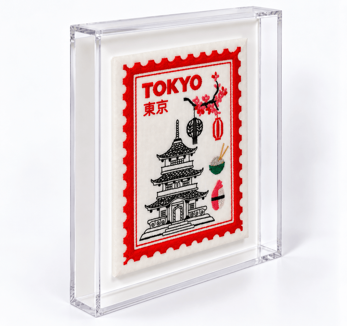 Tokyo Inspired Embroidered Postage Stamp