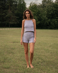 Varpeliai: Silver Grey Cotton Top