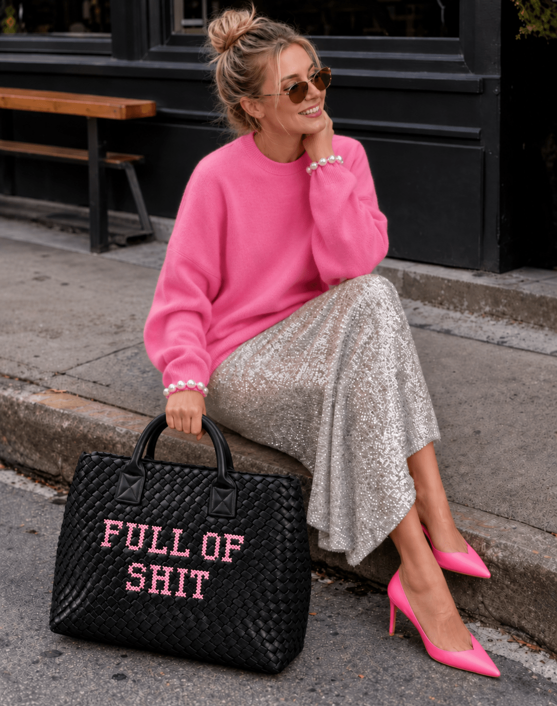 Vegan Pink FULL of SHIT Woven Handbag