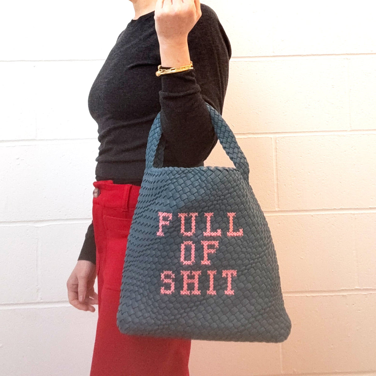 Woven Teal Shoulder Bag