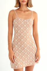 Arabella Hand Beaded Crystal Dress Nude