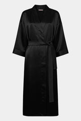 The Lady Silk Long Kimono Robe Crystal Black