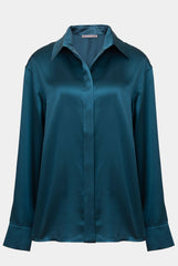 The Lady Silk Shirt Teal Eclipse