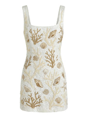 Ocean Treasure White and Gold Beaded Mini Dress
