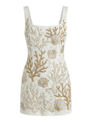 Coral Muse White and Gold Beaded Mini Dress