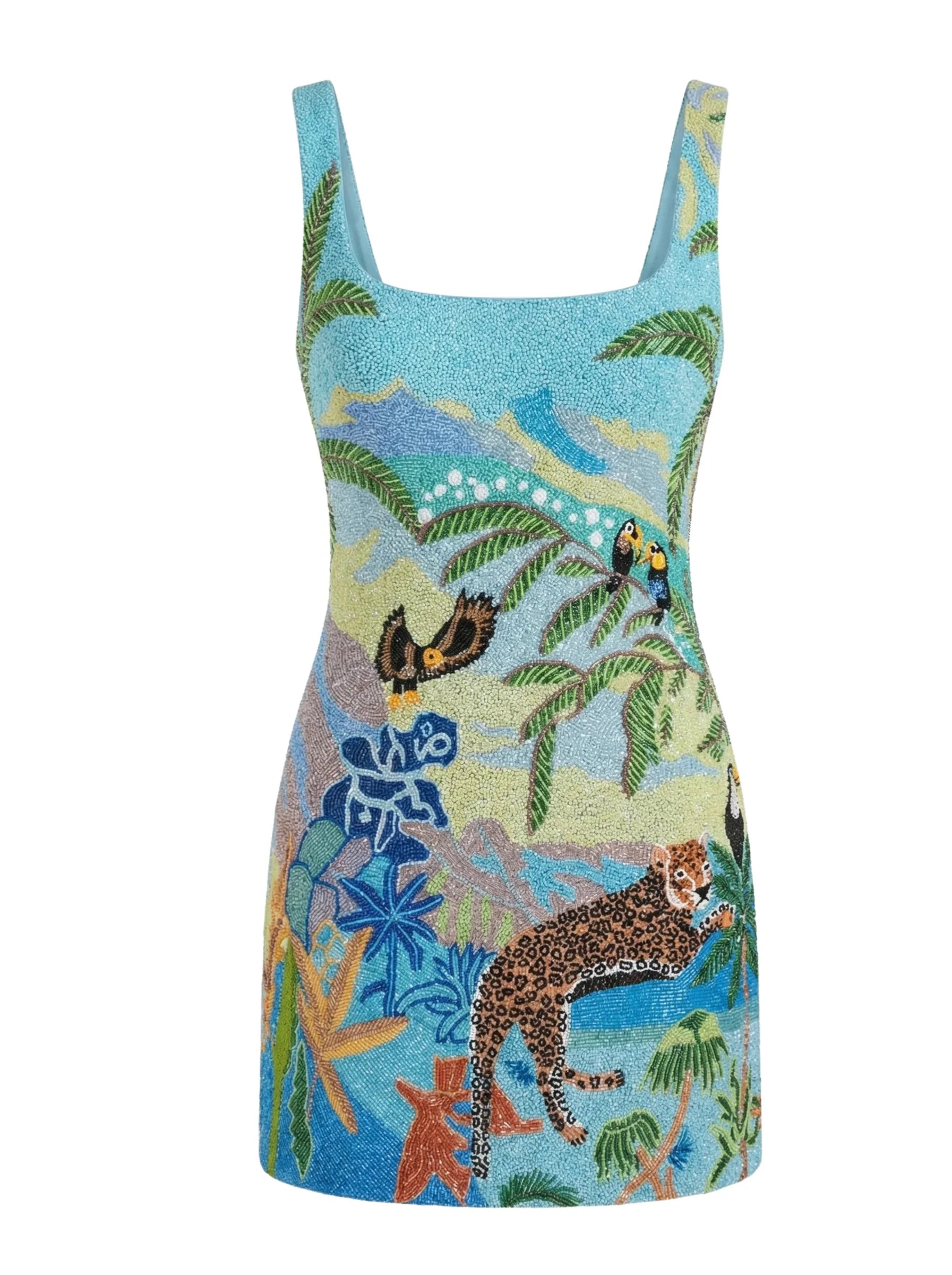 Paradise Safari Beaded Mini Dress – Blue