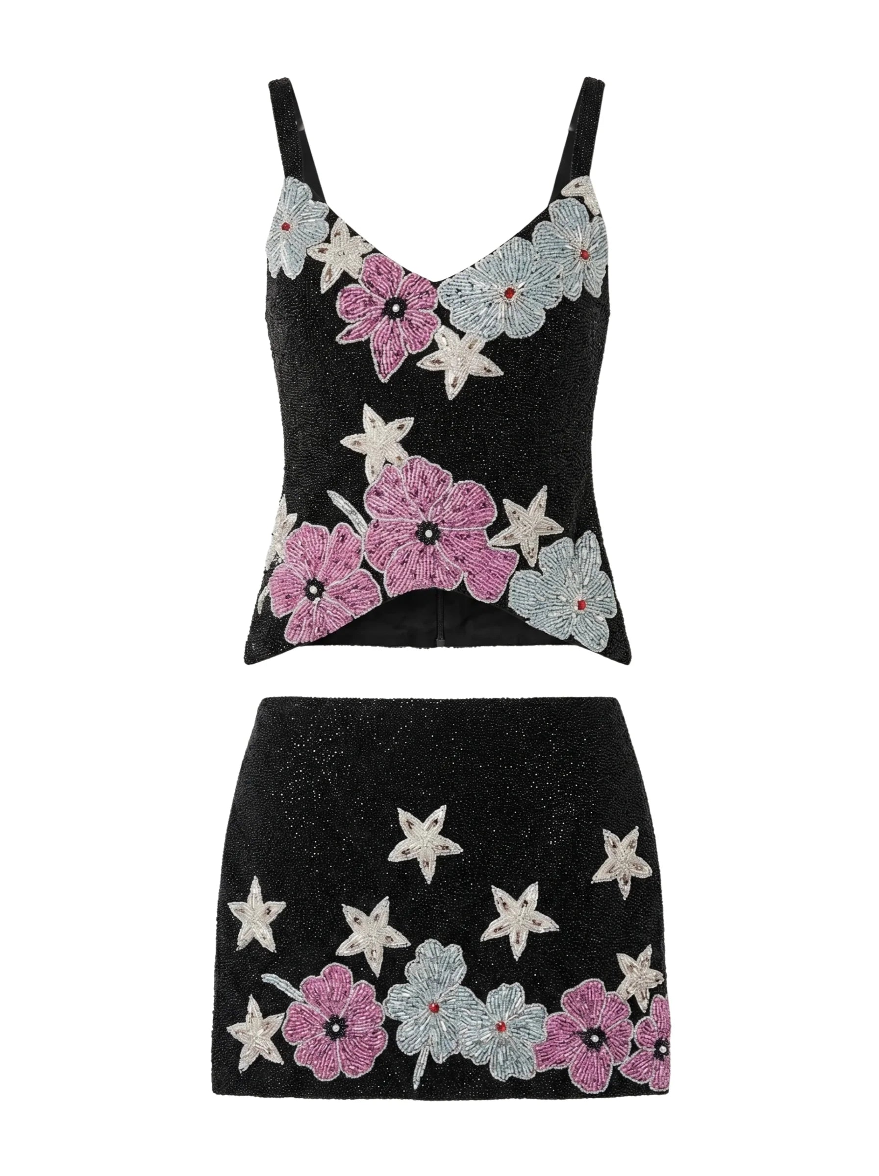 Black Flower Star Co-Ord Top