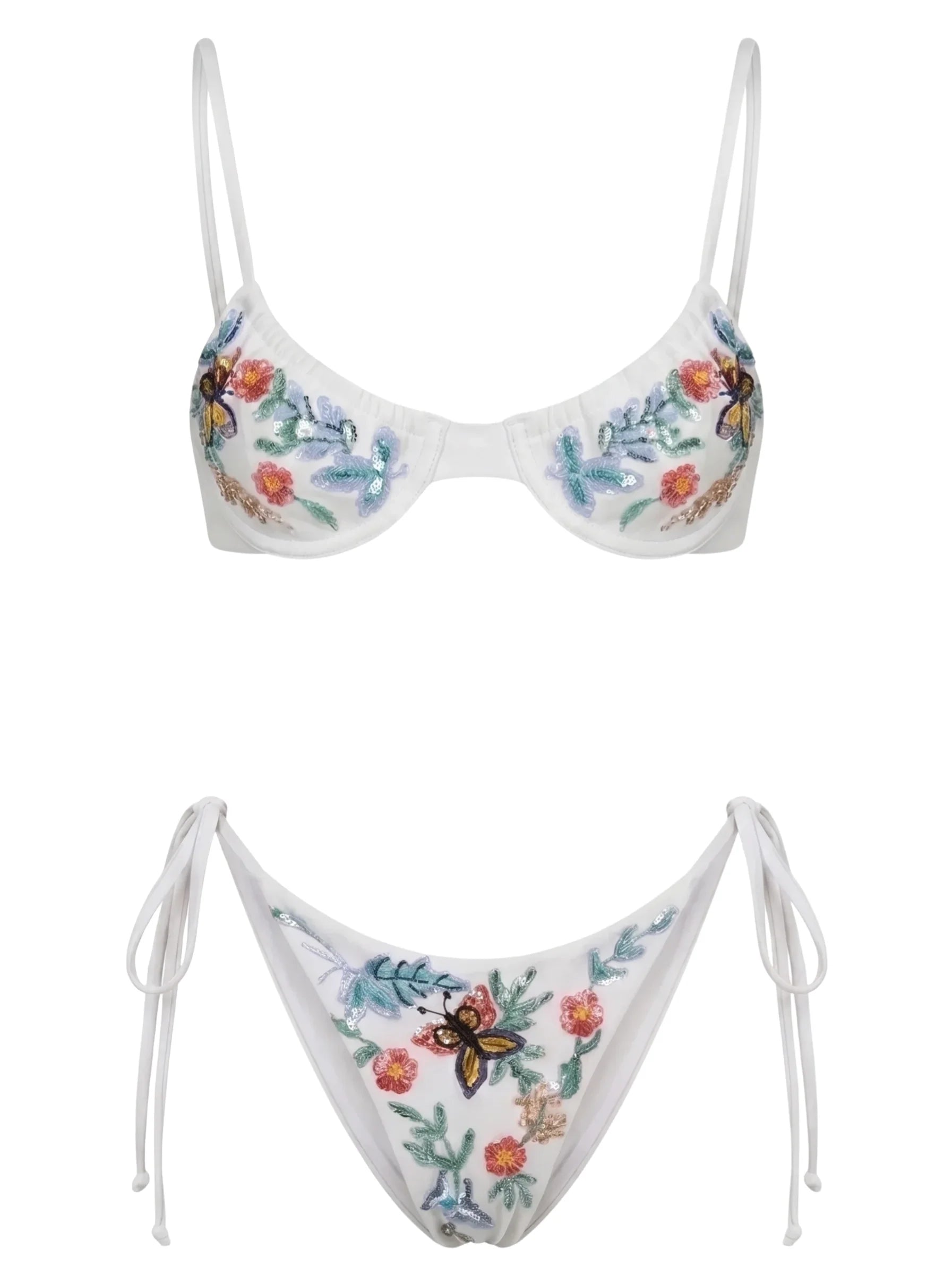 Los Angeles Hand-Embroidered Bikini Bottom White