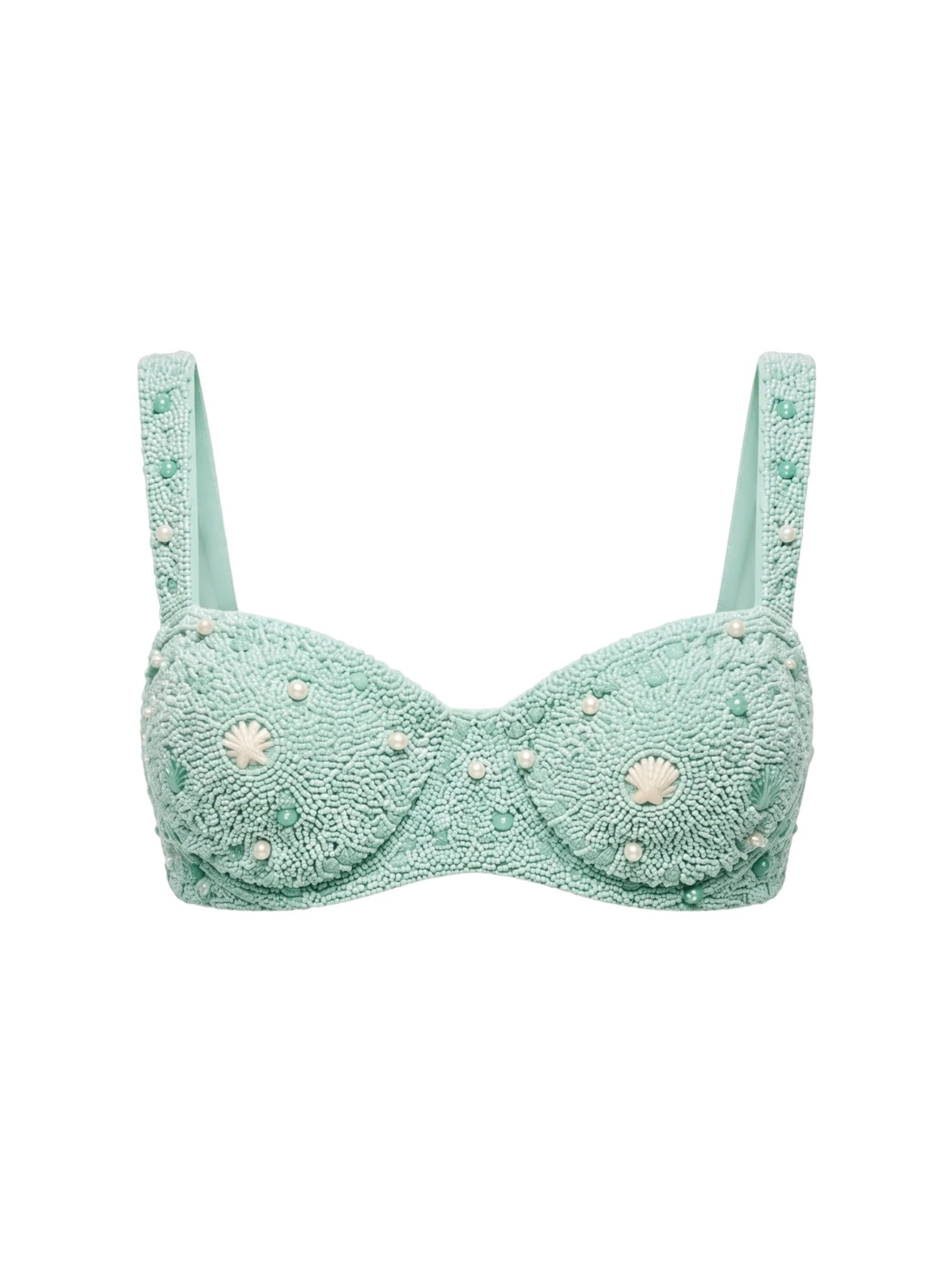 Heidi Shell Hand-Beaded Blue Bikini Top