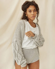 Tom: Silver Grey Cotton Cardigan & Hot Pants Set