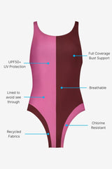 Racerback Swimsuit High Cut ― Red / Pink
