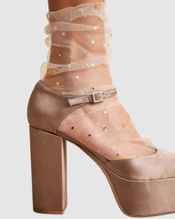 Starry Sky Tulle Socks - Nude/Gold