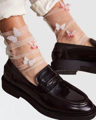 Butterfly Tulle Sock - White