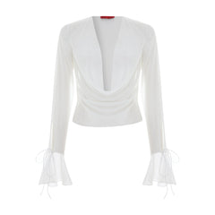 Plunge Front Tie Blouse