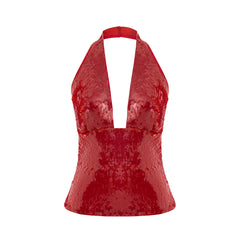Red Sequin Neck Tie Top