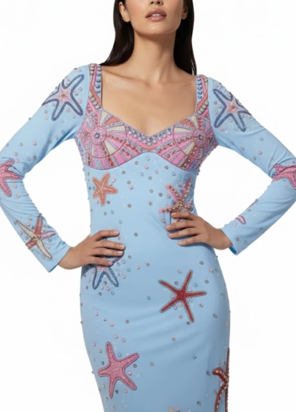 Crescent Shell Bell Sleeve Dress