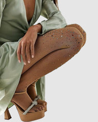 Glitter Fishnet Tights - Nude