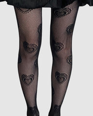 Heart Knit Tights - Black