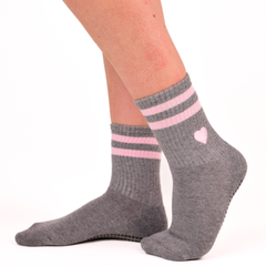 LIGN Pink Heart Two Grey Stripe Tube Socks