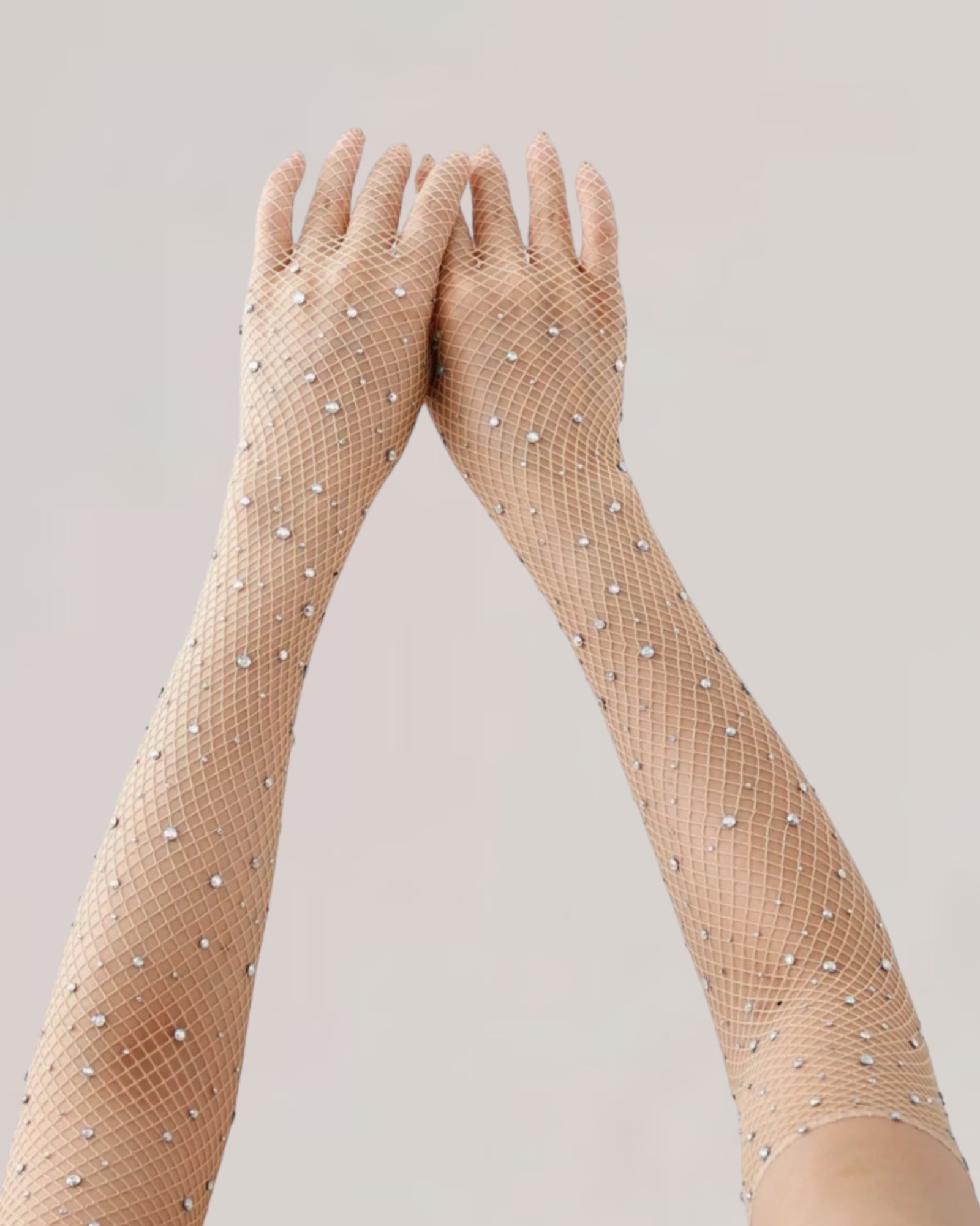 Glitter Fishnet Opera Glove - Nude
