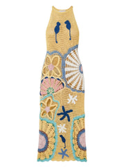 Curve Pearl Halter Crochet Maxi Dress Multi Coloured