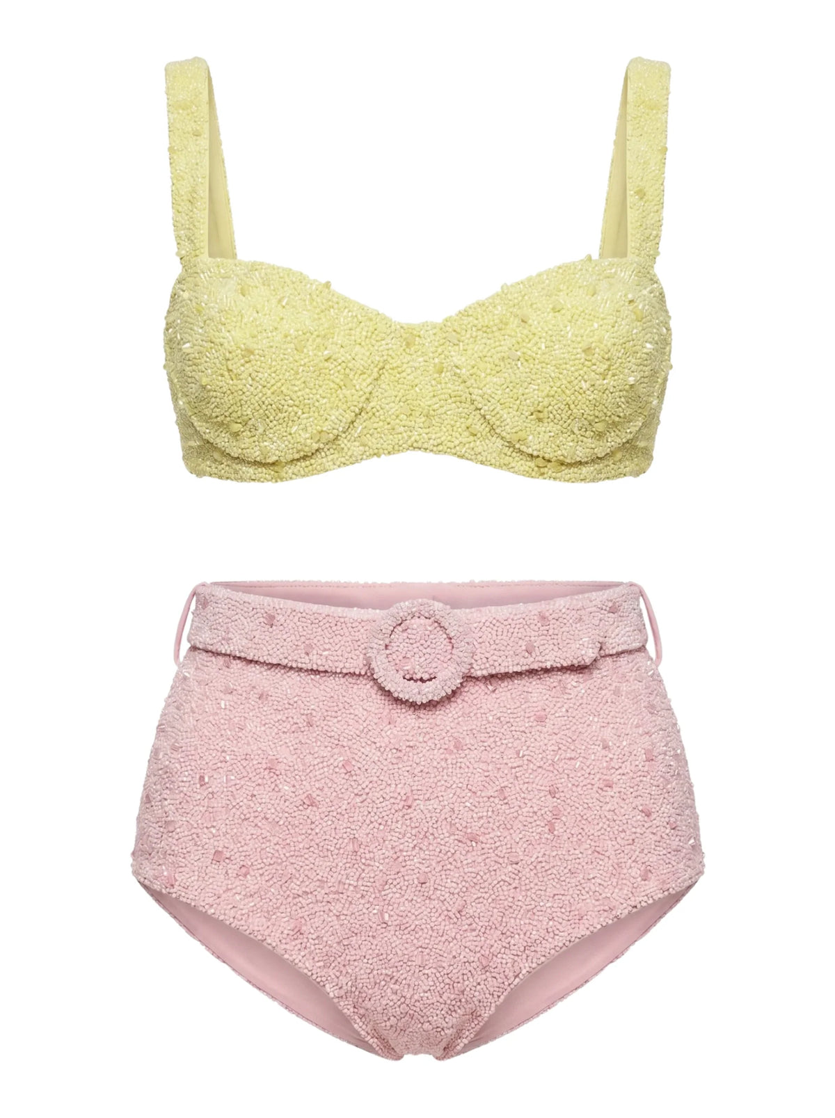 Heidi Hand Beaded Bikini Yellow Pink in Stock