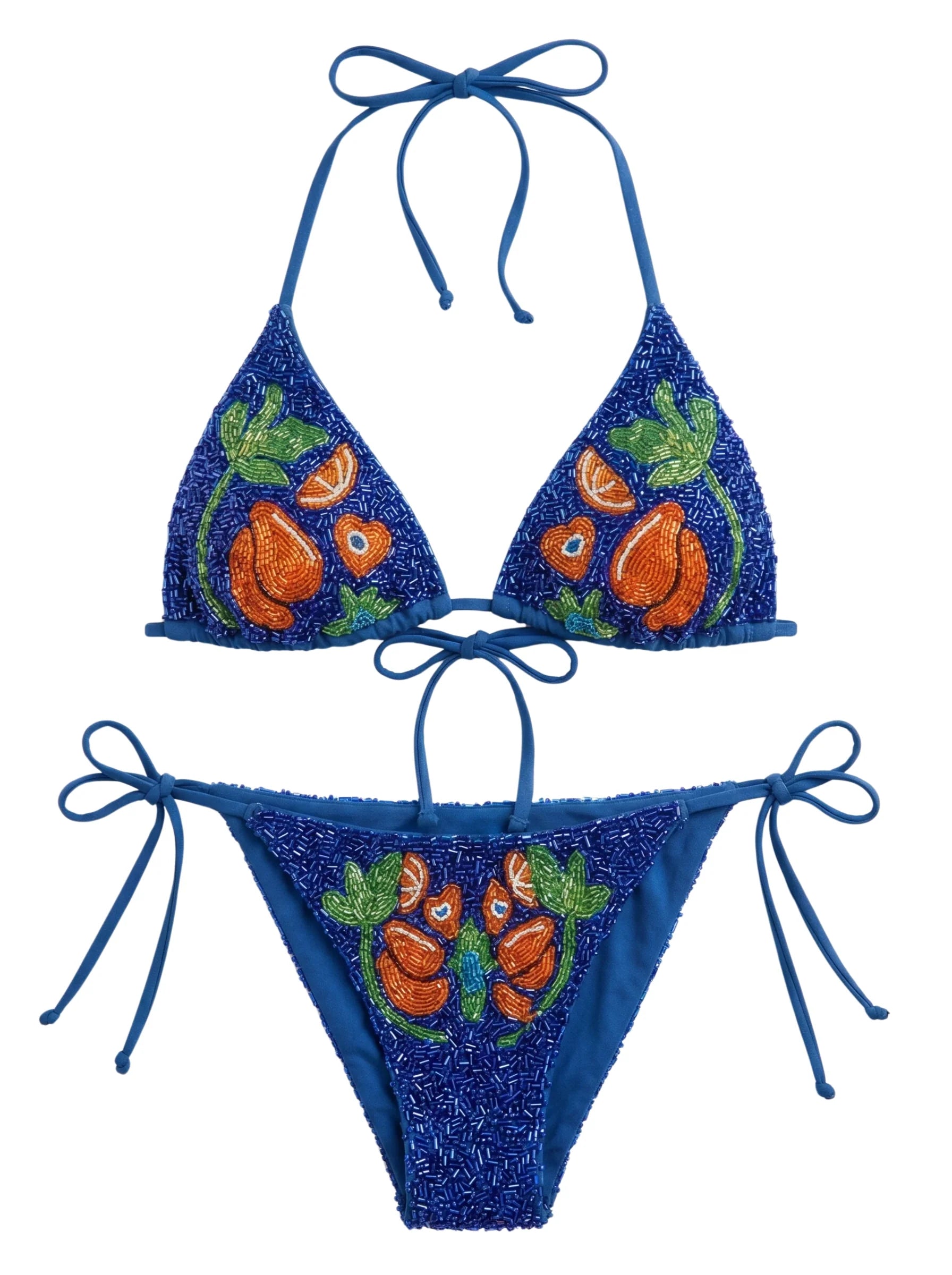 Mulata Hand-Beaded Bikini Top Navy Christina Milian