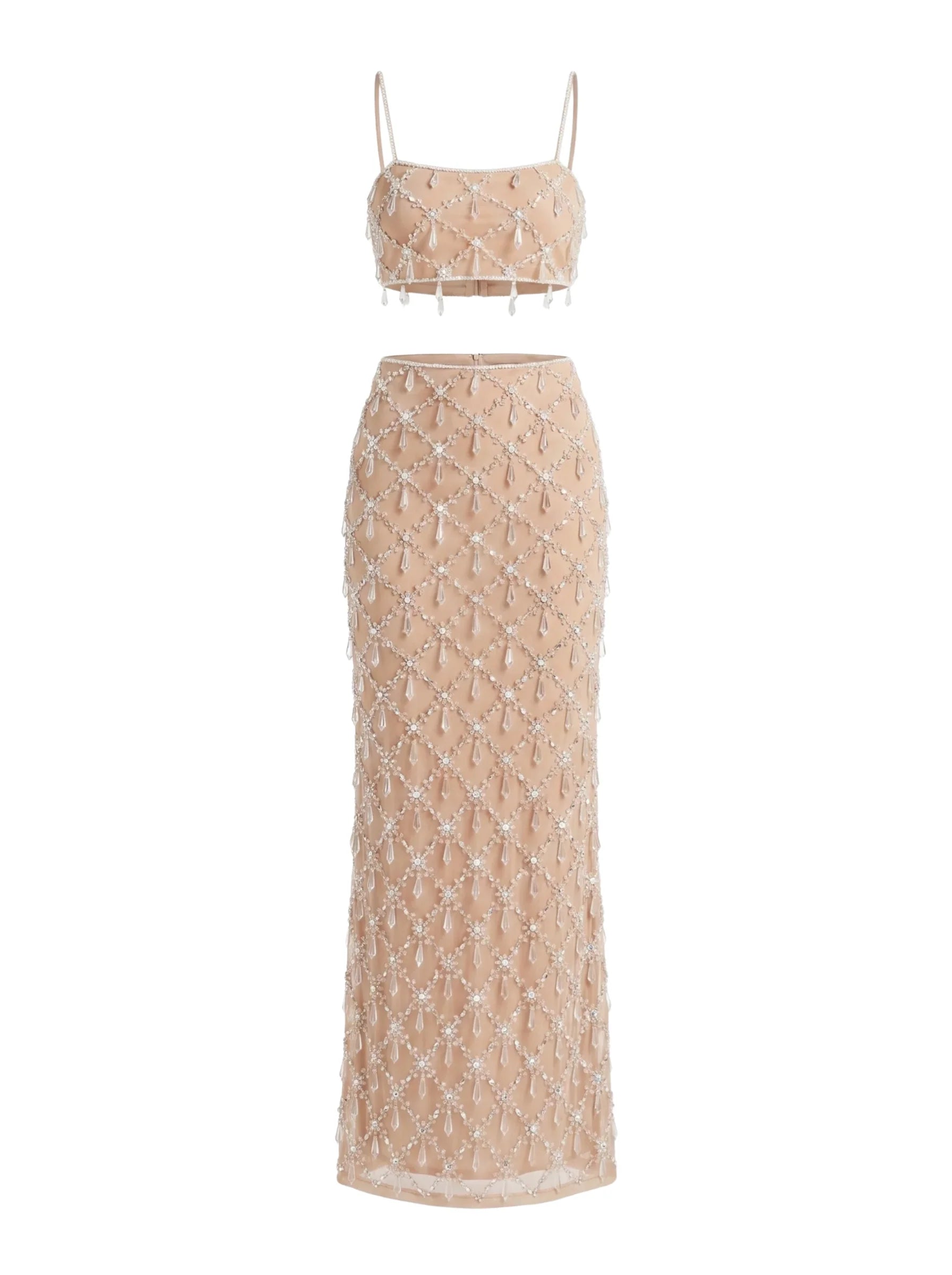 Calliope Luxury Crystal Co-Ord Skirt Nude