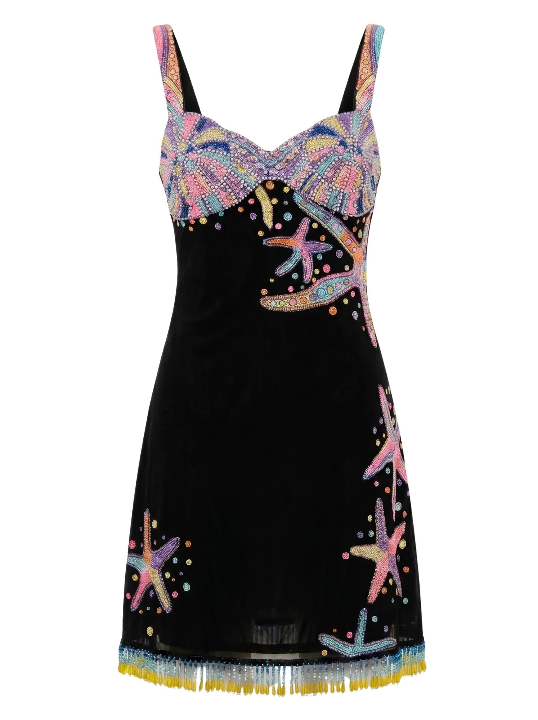 Tasseled Crescent Shell Mini Dress - Black in Stock
