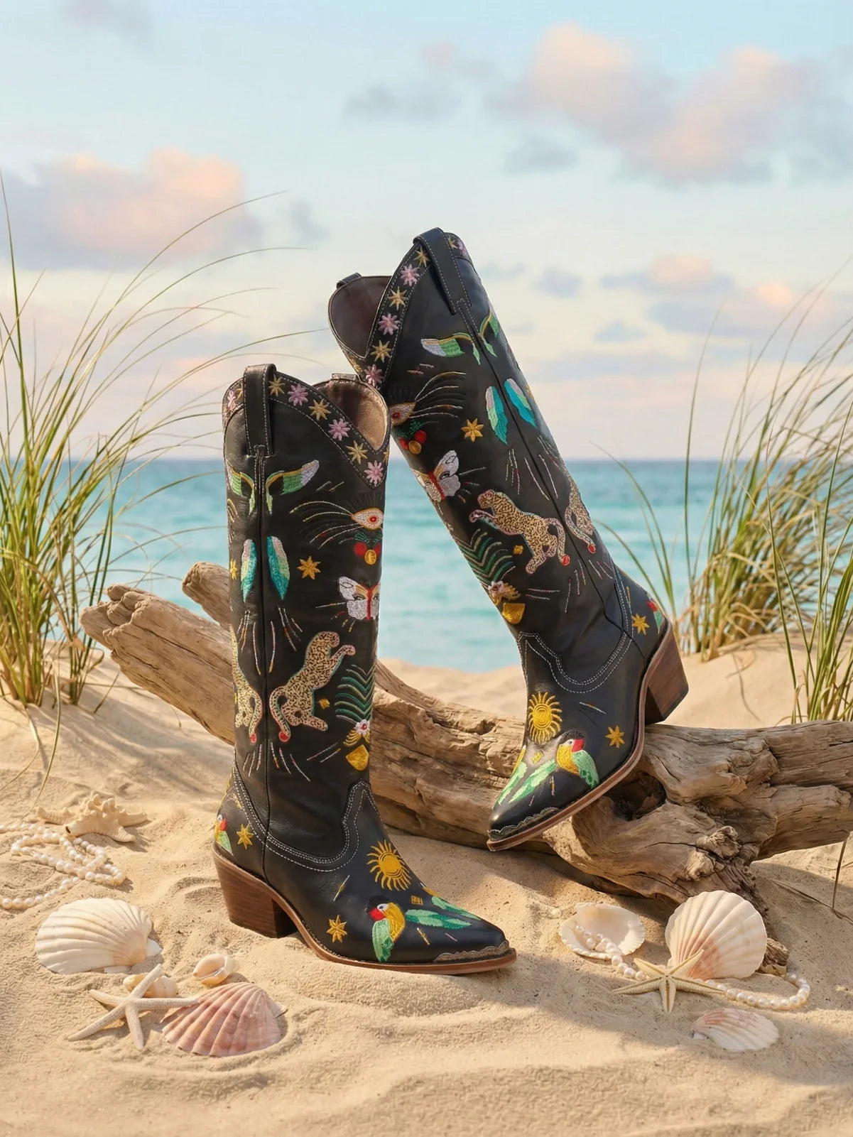Willow Embroidered Leather Boots