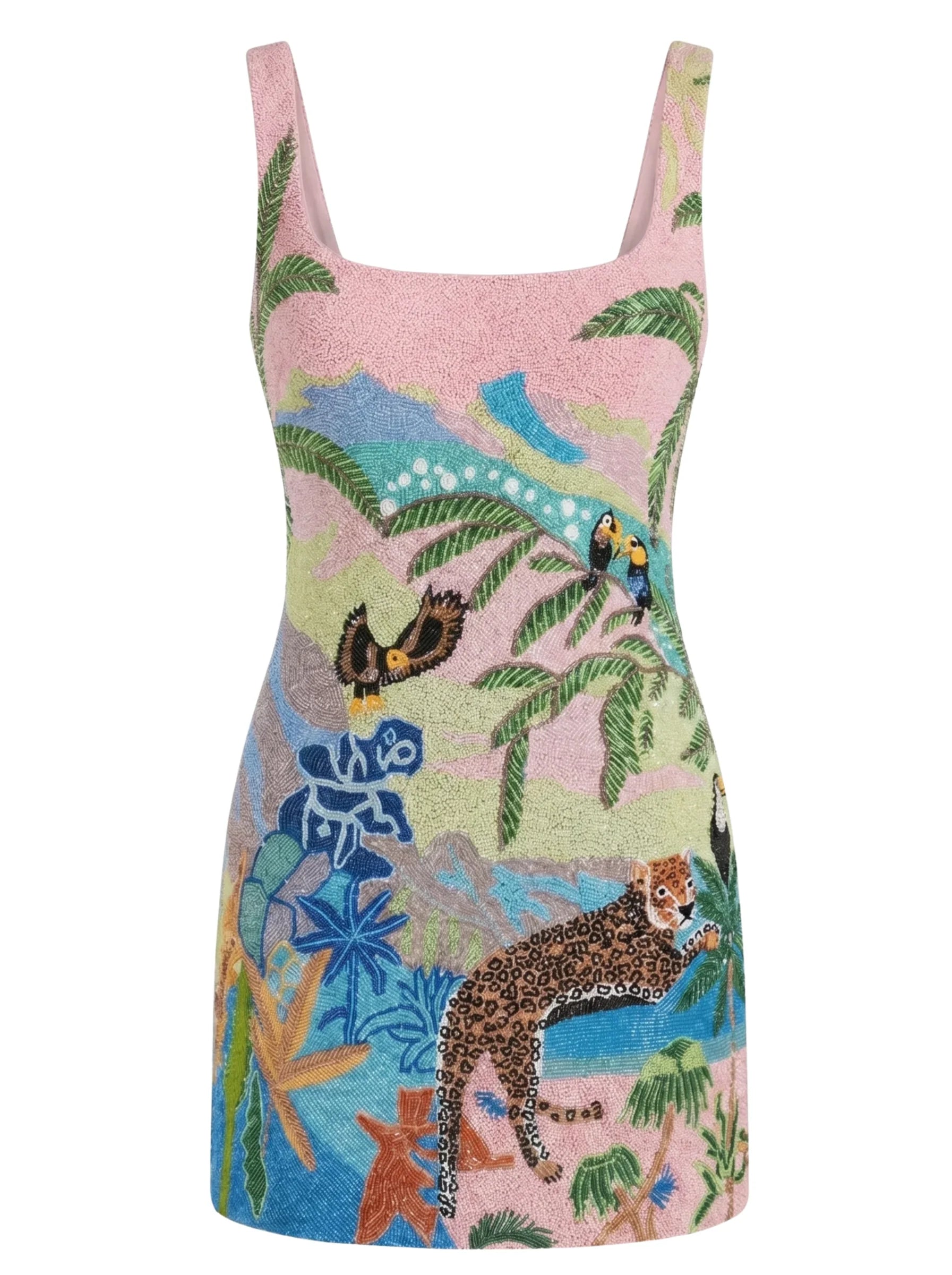 Paradise Safari Beaded Mini Dress – Blue
