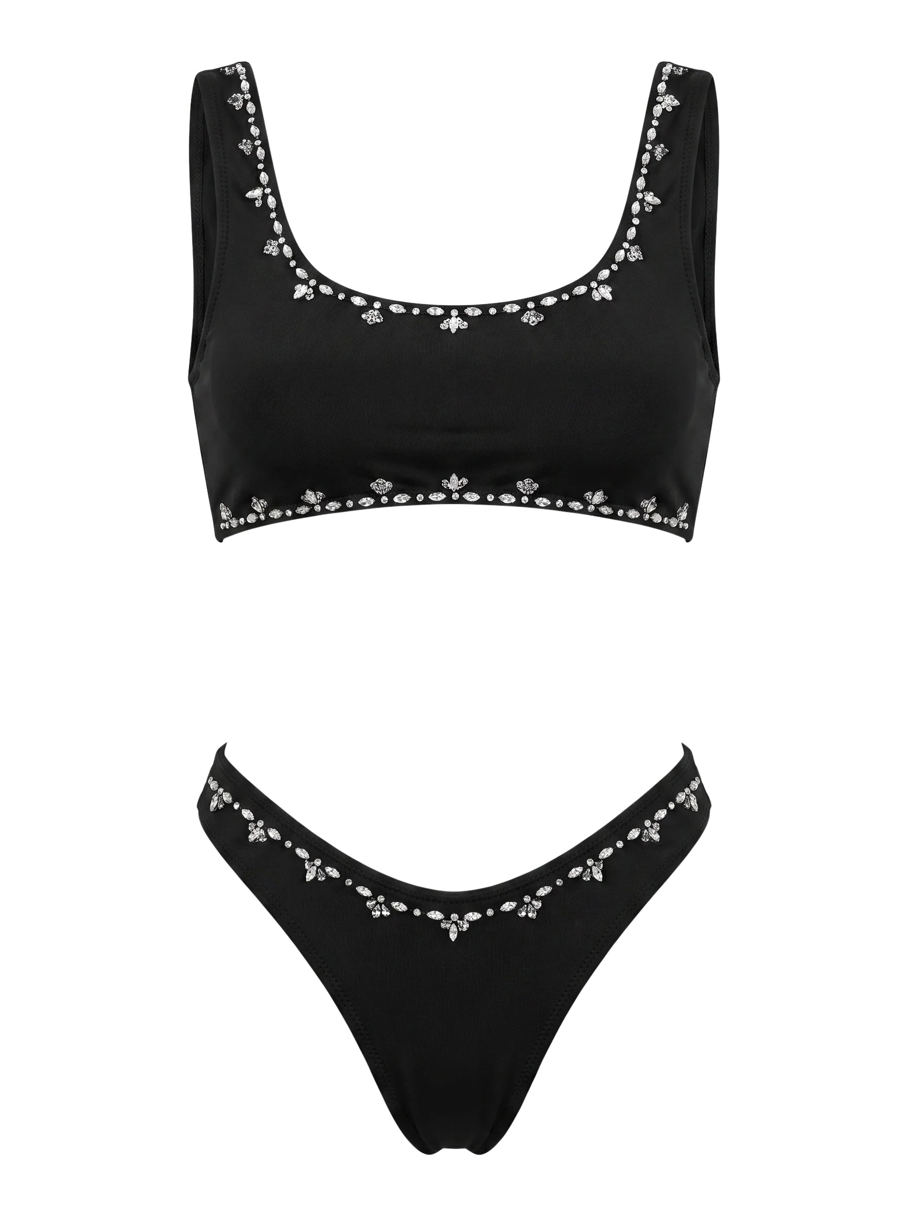 Aaliyah Hand Beaded Crystals Bikini Top - Black