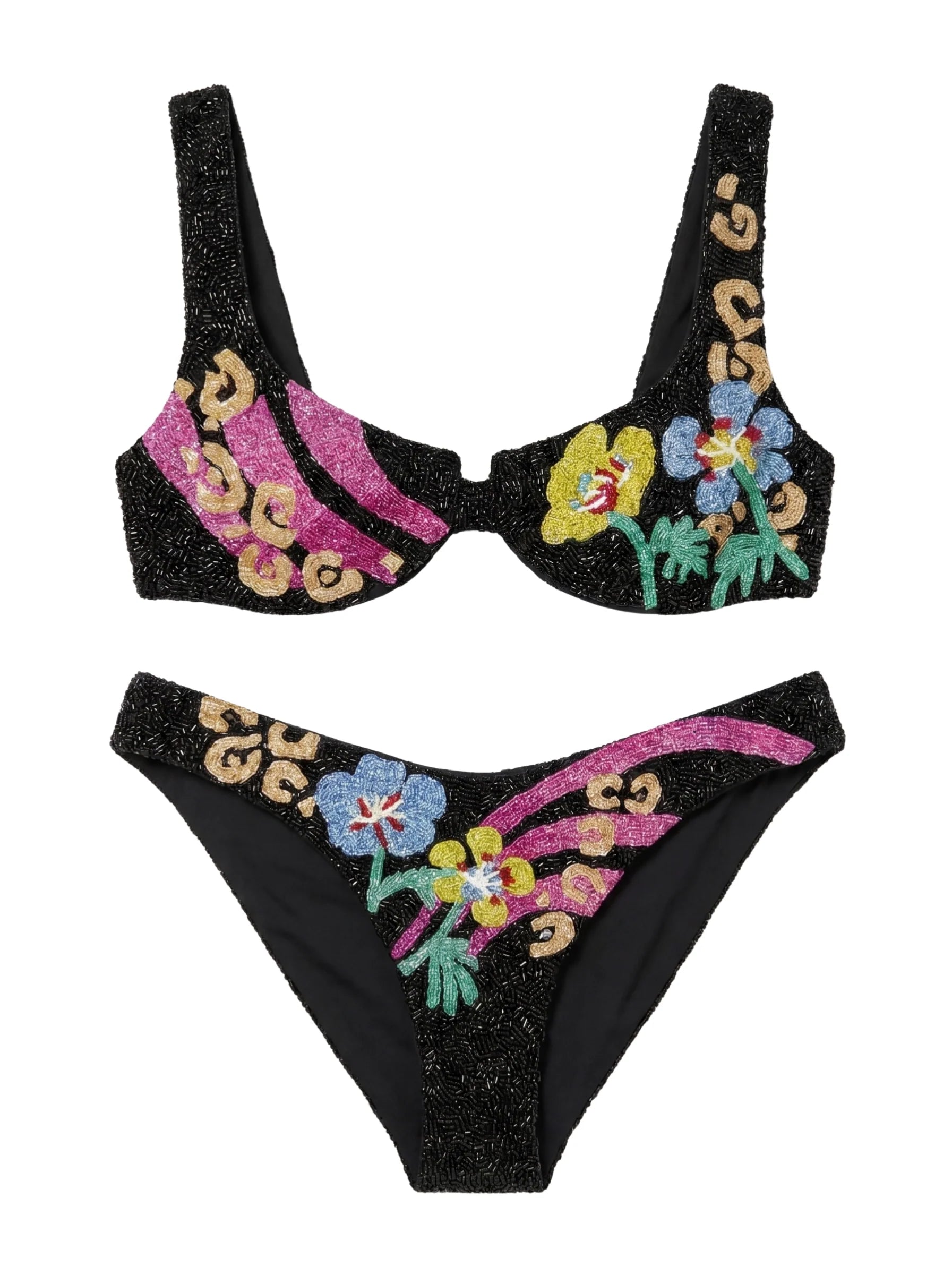 Colorful Flower Black Bikini Bottom in Stock
