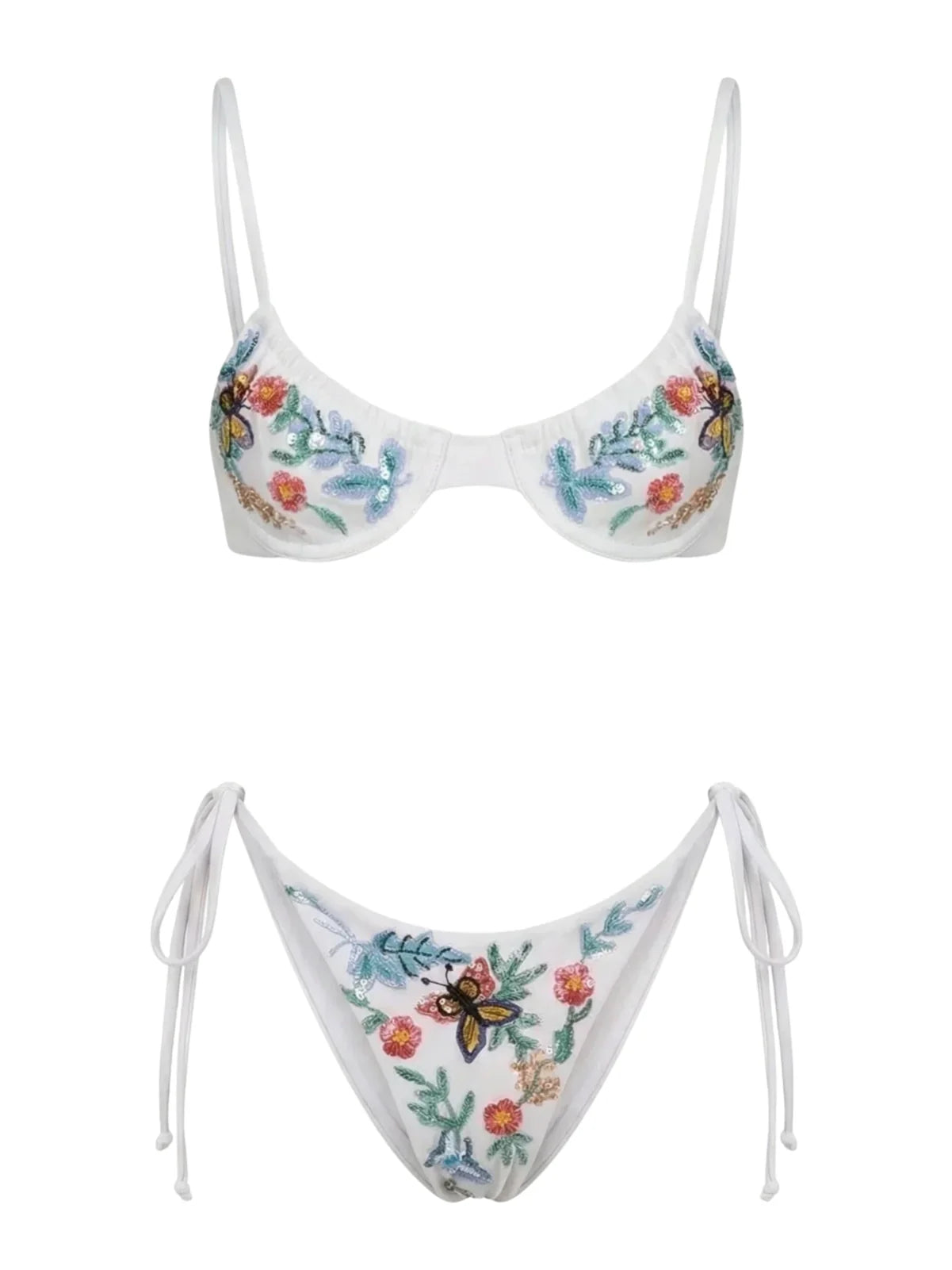 Los Angeles Hand-Embroidered Bikini Bottom White