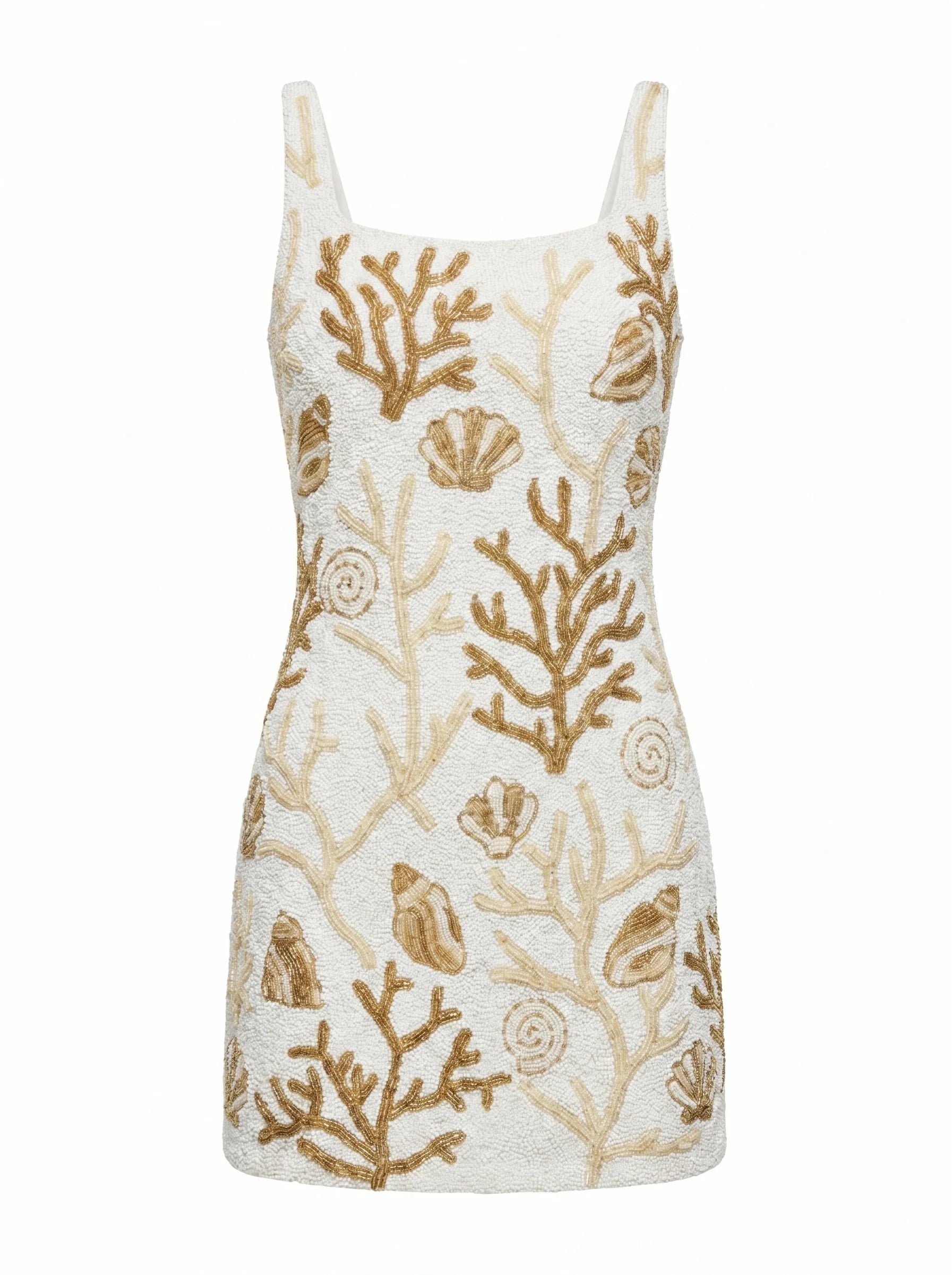 Ocean Treasure White and Gold Beaded Mini Dress