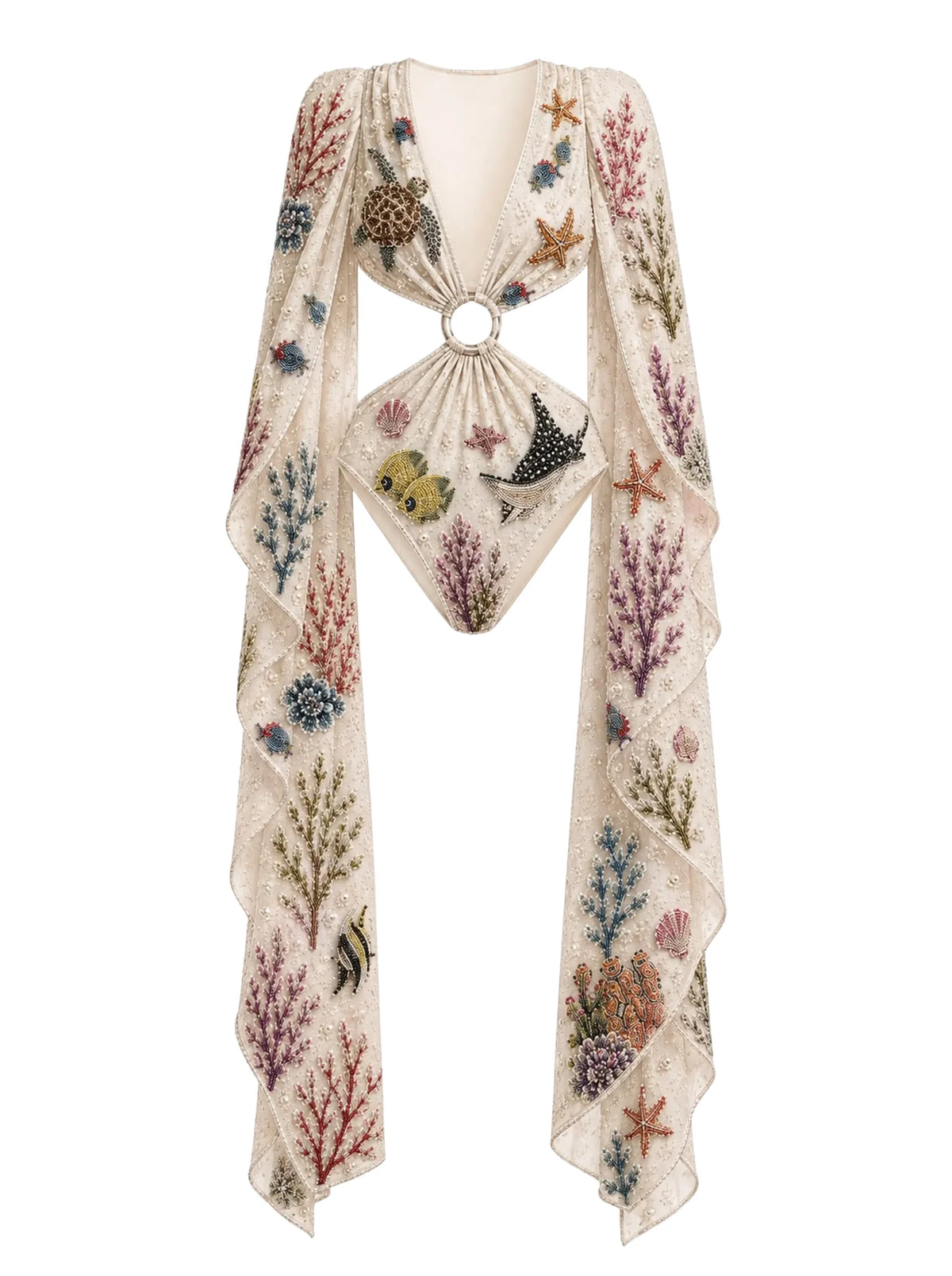 Seraphine Coral Multi Colour Embellished Bodysuit